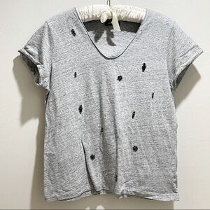 MOS MOSH Women’s Heathered Gray Embellished V-Neck Margaret Tee